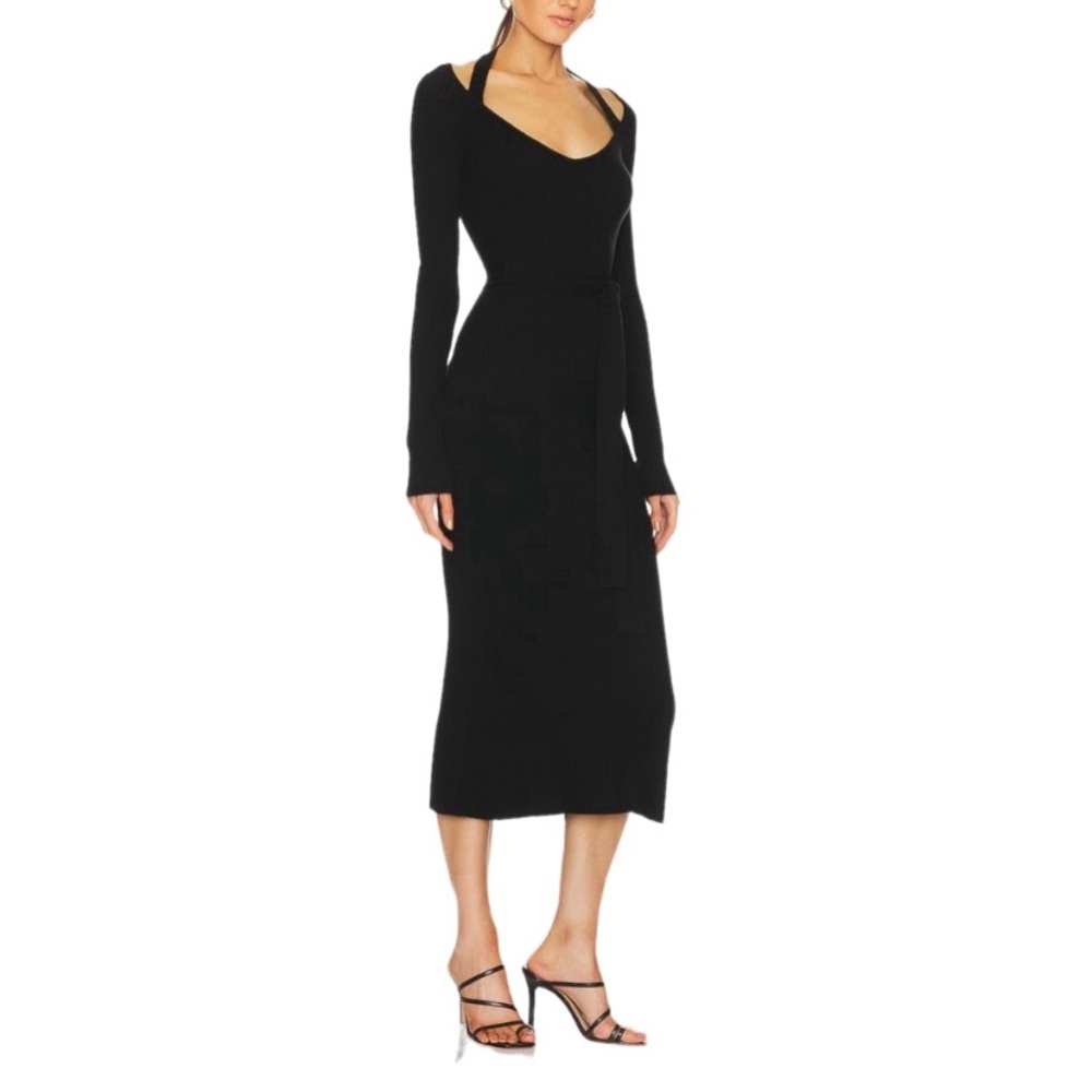 NWT PAIGE Black Nerine Sweater Midi Dress - Sz S